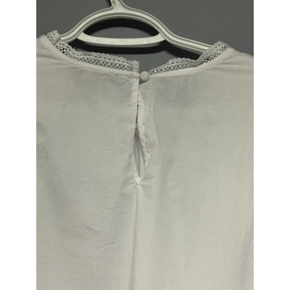 J.Crew‎ White Cotton Lace Trim Ruffle Sleeve Broderie Anglaise Blouse Top M